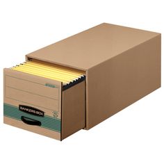 a brown box with files in it on a white background