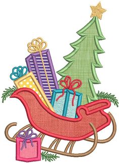 Christmas Tree Sleigh Applique Christmas Applique Designs, Applique Pillows, Christmas Applique, Machine Embroidery Applique, Machine Applique, Santa Sleigh, Christmas Quilts, Christmas Embroidery, Applique Patterns