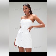 Brand New With Tags White Dress From Shein. Bought And Can Not Return Dress From Shein, Dresses Shein, Shein Dress, Shein Dresses, Tube Dress, Colorful Dresses, White Dress, Color White, Mini Dress