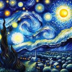 the starry night painting is shown in this image