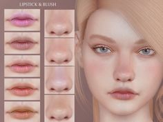 the lipstick and blush are all different colors, but there is no image to describe