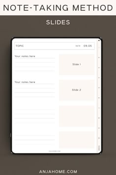 a note taking method with the text sliders on it, and an image of a sheet