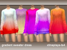 three different colored dresses on mannequins with text that reads gradient sweater dress