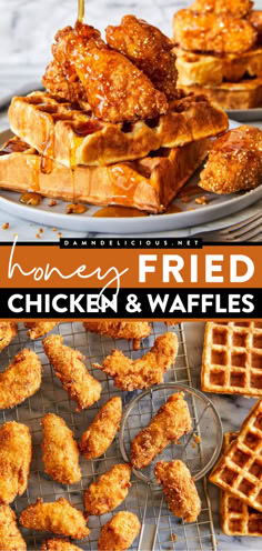 Looking for more back-to-school food? Here's an easy school breakfast idea! Drizzled in a warm honey glaze, these fried chicken and waffles are everything you want and more. Pin this for later! Chicken And Waffles Recipe Easy, Best Chicken Recipes For Dinner, Honey Fried Chicken, Chicken N Waffles, Buttermilk Waffles, Fried Chicken And Waffles, Chicken Waffles, Waffles Recipe, Waffle Recipe