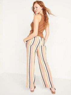 Old Navy High-Waisted Dobby-Stripe Linen-Blend Wide-Leg Pants Sz XS XL XXL | eBay Stretch Bottoms With Vertical Stripes For Summer, Stretch Summer Bottoms With Vertical Stripes, Summer Bottoms With Vertical Stripes And Stretch, Casual High Waist Vertical Stripes Pants, Casual Mid-rise Bottoms With Vertical Stripes, Striped Fitted Pants For Vacation, Linen Blend Pants, Old Navy Women, Linen Women