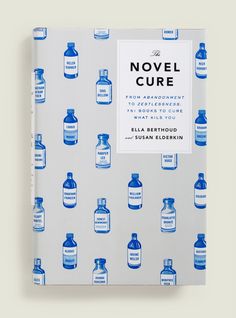 a book with blue bottles on it and the title novelcure written in white ink