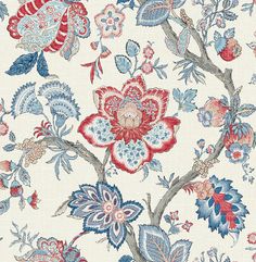 FC60401 Floral Leaf Bernadette Jacobean Wallpaper Entry Wallpaper, French Country Wallpaper, Construction Wallpaper, French Country Collections, Pattern Language, Wall Drawings, Thibaut Wallpaper, Bal Krishna, View Wallpaper