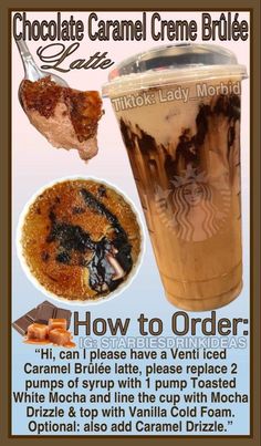 an advertisement for chocolate caramel creme brulee with instructions on how to order