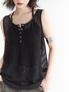 ❤Openwork sheer vest sleeveless top❤︎ Chic Summer Tank Vest, Casual Party Blouse With Vest, Casual Party Blouse, Spring Sheer Sleeveless Mesh Top, Sheer Sleeveless Mesh Top For Spring, Sheer Mesh Tank Top For Summer, Trendy Tank Sweater Vest For Summer, Chic Tank Vest For Beach, Casual Summer Tank Mesh Top