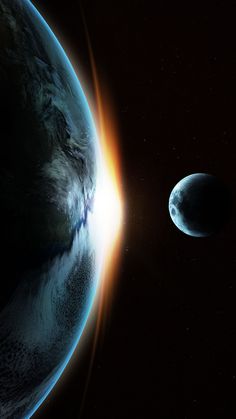 an artist's rendering of the earth and its moon, as seen from space