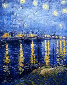 starry night over the water with boats in it