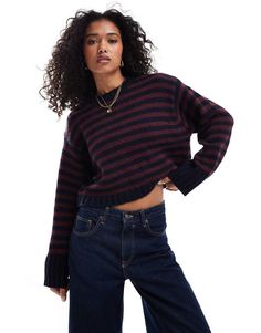 Cardigan by ASOS DESIGN Knitwear until further notice Stripe design Crew neck Drop shoulders Ribbed trim Relaxed fit Purple Striped Sweater, Thrift Board, Creative Stuff, Thrift Finds, Dream Style, Crew Neck Jumper, Maxi Dress Trend, Adidas Samba, Petite Maternity