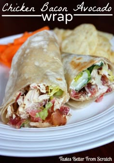 chicken bacon avocado wrap on a plate with carrots