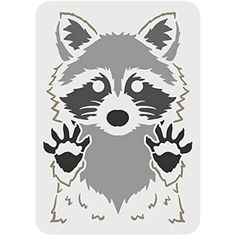 a raccoon sticker on the side of a white background with black and gray hands