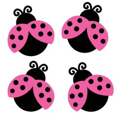 four pink ladybugs with black dots on them