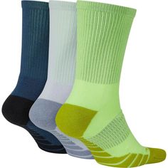 Athletic-minded. Get the most out of your training with the help of these men's Nike socks and their performance design. 3-pack Crew-length cut hits mid-calf Dri-FIT fabric evaporates moisture for cool comfort Thick terry sole for comfort and impact cushioning High-friction yarn in footbed helps reduce slippage Mesh fabric offers ventilation FIT & SIZING Fits shoe sizes: 8-12 or 12-15 Left/right specific design for a better fit FABRIC & CARE Cotton, nylon, polyester, spandex Machine wash Importe Functional Slip-resistant Gym Socks, Breathable Sports Socks In Green, Breathable Green Sports Socks, Green Anti-odor Sports Socks, Anti-odor Green Sports Socks, Supportive Anti-odor Sports Socks, Nike Sporty Socks For Sports, Sporty Nike Socks For Sports, Functional Antimicrobial Sports Socks