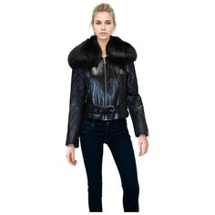 BARYA New York Women's Leather Jacket with Fox Fur Collar - Zooloo Leather Luxury Faux Fur Lined Leather Jacket, Luxury Brown Leather Jacket With Faux Fur Trim, Luxury Leather Fur Coat With Padded Collar, Leather Jacket Fur Collar, Luxury Chic Fox Fur Outerwear, Quilted Sleeves, Marc New York, Men's Leather Jacket, Jones New York