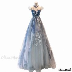 Olivia Mark - Blue Formal Gown with Flutter Sleeves for Adult Ceremonies, Art Examinations, Party Events, and Evening Galas Royal Blue Long Dress, Lace Prom Gown, Skirt Wedding Dress, Party Dresses With Sleeves, Evening Gala, Blue Evening Gowns, Long Blue Dress, Blue Dress Formal, Blue Evening Dresses