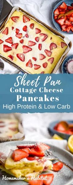 sheet pan cottage cheese pancakes with high protein and low carb options on the side