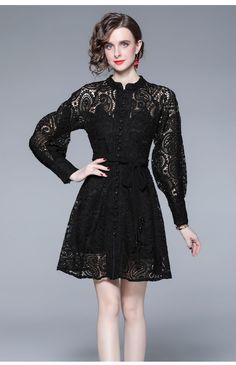 F00144421-104 Elegant Knee-length Lace Dress For Fall, Chic Casual Knee-length Lace Dress, Chic Lace Dress For Fall Formal Occasions, Chic Lace Dress For Formal Fall Occasions, Chic Lace Dress For Formal Fall Events, Chic Fall Formal Lace Dress, Fall Evening Shirt Dress In Mini Length, Chic Long Sleeve Lace Dress For Spring, Chic Long Sleeve Lace Dress For Fall