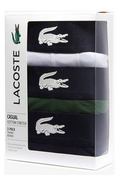 A mix of patterns and colors brings bold options to a three-pack of trunks made for comfort and support from a stretchy, breathable cotton blend. Style Name:Lacoste Assorted 3-Pack Logo Trunks. Style Number: 6157216. Stretch Cotton Boxer Briefs Multi-pack, Stretch Cotton Multi-pack Boxer Briefs, Cotton Stretch Multi-pack Boxer Briefs, Thyme, Stretch Cotton, Men's Clothing, Cotton Blend, Blue And White, Nordstrom