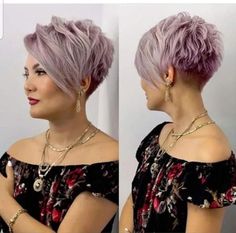 Sassy Hair Color Ideas, Asymetrical Haircut Edgy Pixie, Hair Roots Color, Undercut Pixie Haircut For Older Women, Under Cut Pixie, Short Asymmetrical Haircut, Asymmetrical Pixie Haircut, Pixie Hair Color, Asymmetrical Pixie Cuts