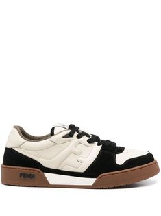 milk/black leather/fabric colour-block panelled design FF logo patch branded heel counter logo patch at the tongue front lace-up fastening Low-top Leather Sneakers With Logo Patch, Leather Lace-up Sneakers With Logo Patch, Leather Low-top Sneakers With Logo Patch, Sporty Leather Sneakers With Logo Patch, Black Sporty High-top Sneakers With Logo Patch, White Leather High-top Sneakers With Logo Patch, Black Leather Fabric, Ff Logo, Balenciaga Track