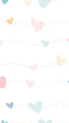 hearts are flying in the air on a white background with pink, blue and yellow dots