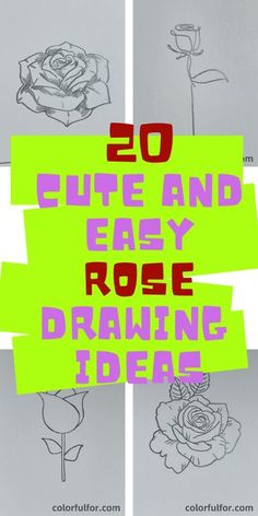 the words, 20 cute and easy rose drawing ideas are shown in two different colors