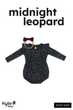 a baby's romper with a bow tie on it and the words midnight leopard