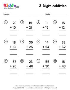 two digit addition worksheet for kids to practice numbers and subtractions