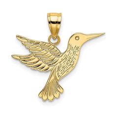 14k Yellow Gold Engraved Hummingbird Pendant Charm Necklace Bird Fine Jewelry For Women Gifts For Her Gold Hummingbird, Hummingbird Necklace, Hummingbird Pendant, Bird Pendant, Gold Engraving, Gold Polish, Selling Jewelry, Gold Material, Shop Earrings