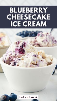 blueberry cheesecake ice cream in a white bowl