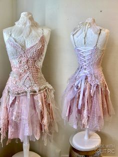 two mannequins dressed in pink and white lace