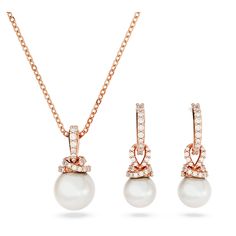 This hoop earrings and pendant set is the perfect way to add some timeless beauty to your style. Each rose gold-tone plated piece features a radiant Swarovski Crystal Pearl accented with a shimmering pavé of clear Swarovski Zirconia. Classic yet modern all at once, this is an essential combination of pearls for any jewelry collection. Pink Watch, Pearl Jewelry Sets, Pearl Jewellery, Pearl Collection, Cuff Earrings, Crystal Pearls, Necklace Sizes, Pendant Set, White Rose