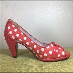 Beacon Fashion & Fit Hot Pink/Red Toned And White Polka Dot High Heel. Originally $40. Never Worn And In Good Condition. Shoe Is A Size 7.5 With A 3 Inch Cone Heel. Sadly, The Pair Does Have One Small Scratch On The Right Back Heel From The Way They Were Stored Together And One Heel Scratched The Other. Other Than That There Are Not Scuffs, Tears, Marks, Or Signs Of Wear. Retro Red Heels For Spring, Summer Formal Polka Dot Heels, Polka Dot Heels For Spring, Retro Red Heels Medium Width, Fashion Fits, White Polka Dot, Pink And White, Pink Red, High Heel