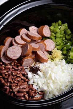 the food is prepared and ready to be cooked in the crockpot or slow cooker