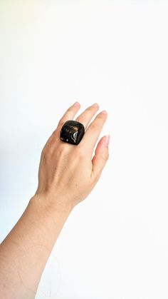 Night black ring. Chunky Grunge ring. resin finished handmade | Etsy Modern Adjustable Dome Ring As Gift, Modern Resin Ring Jewelry, Modern Resin Rings For Gifts, Unique Adjustable Dome Ring As A Gift, Modern Adjustable Enamel Ring For Gift, Modern Adjustable Enamel Ring As Gift, Elegant Handmade Resin Rings, Handmade Elegant Resin Rings, Grunge Ring