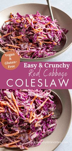 red cabbage coleslaw is served in two bowls