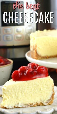 two slices of cheesecake with cherries on top