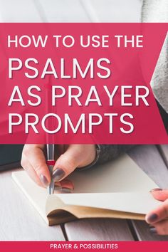 a woman is writing on a book with the title how to use the palms as prayer prop