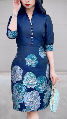 Luxury 3D Floral Jacquard Sheath Dress - Mia & Jon Elegant Dress With Buttons And 3/4 Sleeves, Elegant Dresses With Buttons And 3/4 Sleeves, Elegant 3/4 Sleeve Dresses With Buttons, Elegant Dresses With 3/4 Sleeves And Buttons, Elegant Floral Print Dress With 3/4 Sleeves, Jacquard Pattern, Luxury Fabrics, Sheath Dress, Formal Event