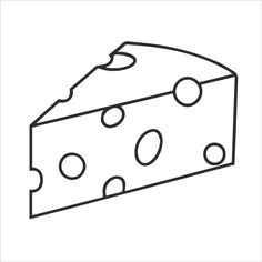 a piece of cheese with polka dots on the top is outlined in black and white