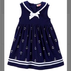 New - Sailor-Themed Dress - 100% Cotton - Navy & White Navy School Dress For Spring, White Sailor Dresses For Spring, Blue Sailor Cotton Dress, Cute Navy School Dress, White Sailor Style Dress For Spring, Sailor Style Blue Cotton Dress, Blue Cotton Sailor Dress, Blue Sailor Style Cotton Dress, Blue Sailor Summer Dresses