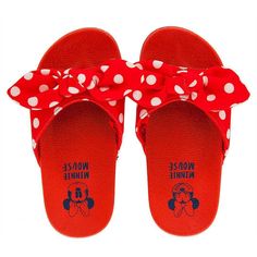 NWT Disney Store Minnie Mouse Red Slides Sandals Shoes Girls Polka Dots. Disney store exclusive. smoke free and pet free home. Slip-on style* Strap features polka dots and bow accent Footbed features ''Minnie Mouse'' and Minnie face screen art Padded strap Molded footbed Non-slip soles Part of the Minnie Mouse Swim Collection for Kids   * Please note: Elastic heel strap on size 7/8 only The bare necessities All man-made materials Imported Slides For Kids, Iridescent Shoes, Minnie Mouse Red, Red Slides, Screen Art, Disney Shoes, Suede Moccasins, Costume Shoes, Moccasin Boots