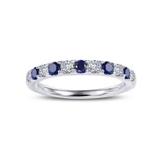 SS/Plat Bonded Lassaire Sim. Diamond/Lab Sapphire (SEP) Alternating Ring - size 6 Luxury Lab-created Sapphire Birthstone Ring, September Birthstone Ring, Diamond Half Eternity Band, September Birthstone Rings, Round Sapphire, Natural Diamond Engagement Ring, Silver Anklets, Silver Jewelry Rings, September Birthstone