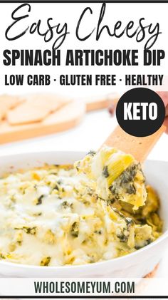 easy cheese spinach artichoke dip with low carb gluten free healthy keto