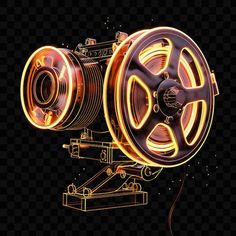 an image of a movie projector with glowing lights on the camera lens, hd png