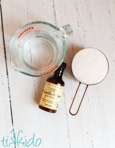 ingredients to make homemade face wash on white wooden table