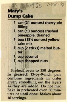 the recipe for mary's dump cake